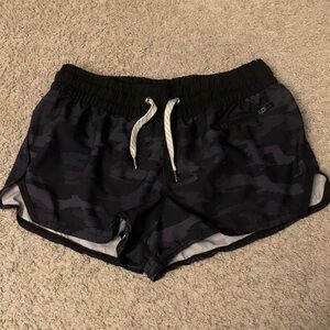 Vuori Women’s Black Camo Athletic Shorts with Drawstring